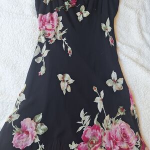 Lola P Black Floral Chiffon Beaded Dress Women’s XL | Vintage Y2K Handkerchief H